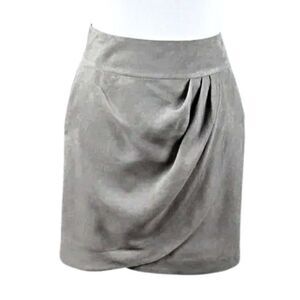 Mini Skirt Silk Side Zipper Faux Wrap Side Ruching Pockets Gray Women's Size 0